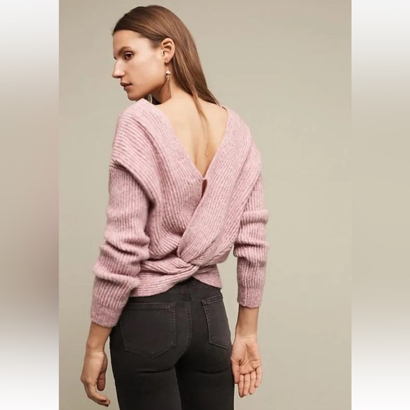 Anthropologie Angel Of the North Cropped Sweater Purple Twist Back Wool S NWT - Picture 4 of 11